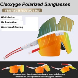 Cleoxyge Polarised Cycling Glasses Men Women Quick Glasses Sunglasses Mirrored Lens UV400 Protection Sports Glasses for Fishing Cycling MTB Road Bike Driving, Polarized Red