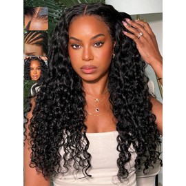 KLAIYI Water Wave Curly Bye Bye Knots Glueless Wigs Human Hair 7x5 Precut Lace Front Drawstring Wig with Baby Hair Pre Plucked Bleached Pre Everything Ready to Wear and Go Wig Beginner Friendly 20Inch