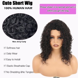ManeMajesty Short Curly Wig Human Hair for Black Women Wear and Go Glueless Wig 14 INCH Bob Jerry Curl 100% Human Hair Wigs No Lace Front Machine Made Natural Black