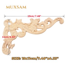 MUXSAM Holzskulptur Blumenmuster Möbel Wohnung Deko Europäischer Stil Möbel Geschnitzte Holz Dekoration ohne Lack Handwerk für Möbel 19 * 11 * 0.8cm 2pcs
