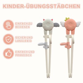 Funalix 2 Pairs of Children's Training Chopsticks with Aid - Cute Angel & Devil Design Learning Sticks for Sushi - Chopsticks Aid for Children, Beginners and Seniors (White)