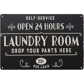 Letrero de metal retro clásico abierto las 24 horas para cuarto de lavandería, decoración del hogar, baño, lavadero, 8 x 12 pulgadas (DM58)