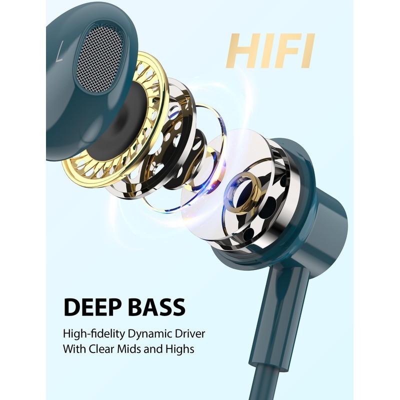 iMangoo for Apple Lightning Headphones MFi-Certified Wired Earbuds Blue |