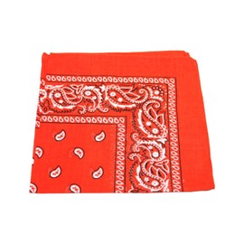 HOT ORANGE cotton bandana scarf SQUARE BLACK WHITE PAISLEY