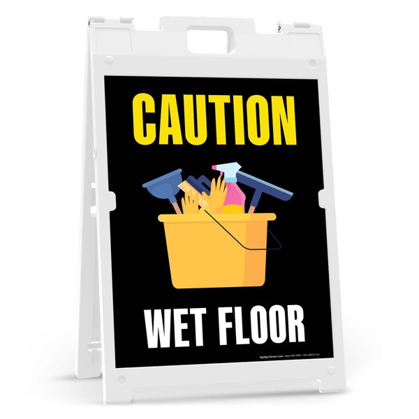 Caution Wet Floor Gloves Folding Floor Sign, 18x24 Inches, Portable