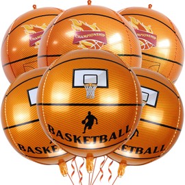 6 Pack Giant 22 Inch Basketball Foil Balloons 4D Sephere Mylar Football Balloons Helium Metallic Balloons for Birthday Party Sports Themed World Cup Party Decorations