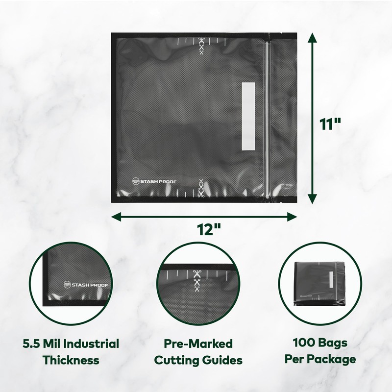 Stash Proof 11" x 12" Recloseable Zip Storage Vacuum Seal