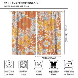 JanJCurt Retro 70s Floral Blackout Curtains Hippie Summer Groovy Flower Power Flower Boho Print Suitable for Home Bedroom Window Drapes Abstract Aesthetics Decoration 2 Panels 42x45 Inch