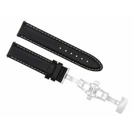 Ewatchparts 22mm Smooth Leather Band Strap Deployment Clasp Compatible With Montblanc Timewalker Black With White Stitching