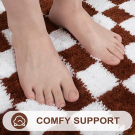 Uphome Bath Rug Runner, Brown Checker Plaid Extra Long Bathroom Rug, Water Absorbent Machine Wash Bathroom Floor Mat, Non Slip Plush Microfiber Long Bath Mat for Living Room Hallway Tub, 24x71 inch