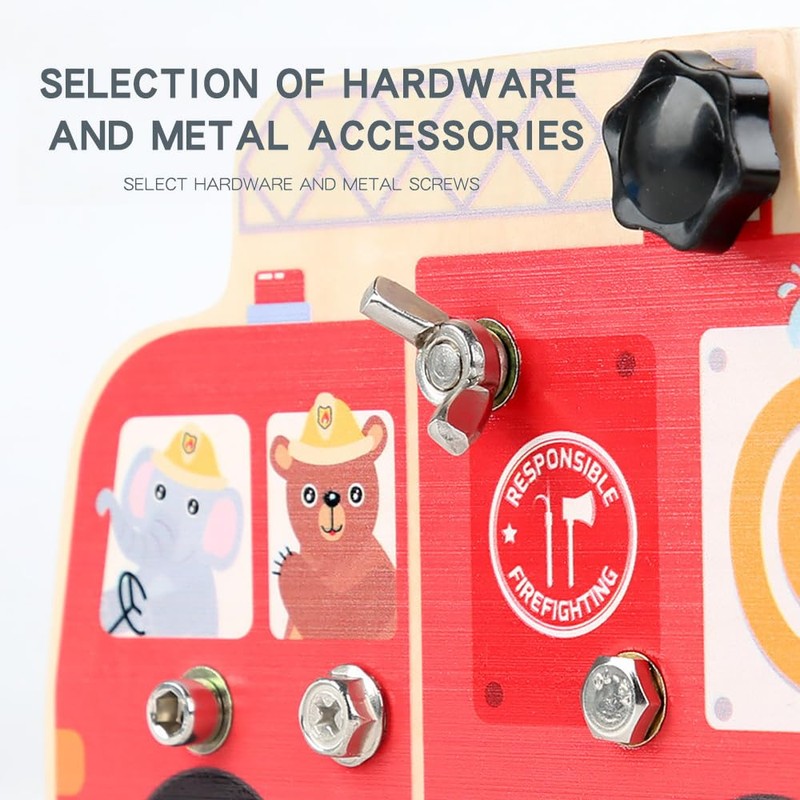 Montessori Wooden Screw Board, Motor Skills Toy, Fire Brigade Toy,