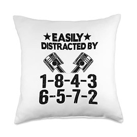 V8 Drag Racing & Funny Mechanic Gifts Men Women Easily Distracted by 1-8-4-3-6-5-7-2 Firing Order V8 Garage Throw Pillow, 18x18, Multicolor