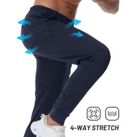 TACVASEN Jogger Sweatpants for Men Fleece Lined Sweat Pants Water Resistant Drawstring Warm Pants Workout Tapered Joggers Navy