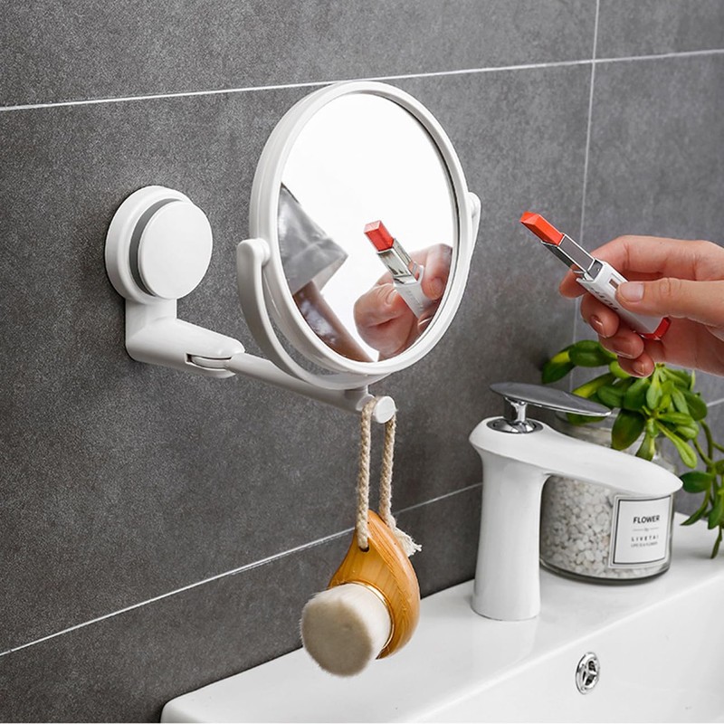 Holibanna Wall Mounted Makeup Mirror Folding Rotating Vanity Mirror for