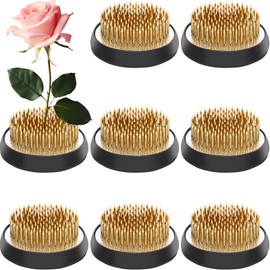 Sliner 8 Pcs 2.76 Inch Floral Frogs Round Brass Flower Holder Japanese Ikebana Vase Floral Frogs Arranger Fixed Tools Pin for Flower Arrangement Home DIY Craft(Gold)