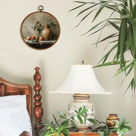 BCUANGD Vintage Fall Round Wall Art Decor - Retro Autumn Moody Still Life Wall Art Canvas Frame Artwork Prints, Rustic Cottagecore Nature Round Wall Hanging Decorations for Home Bedroom, 10"x10"