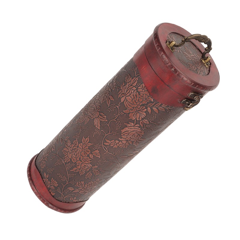 Antique Finish Wooden Wine Bottle Box Grape Pattern Artificial Leather