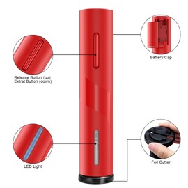 COKUNST Electric Wine Opener, Reusable Cordless Wine Bottle Corkscrew with Foil Cutter, Battery Operated Wine Openers for Wedding Kitchen Party Home Red
