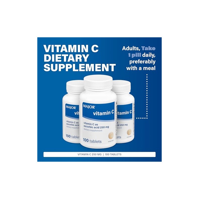 MAJOR- VitaminC 250 mg Comprimidos de Ácido Ascorbico, 100 CT