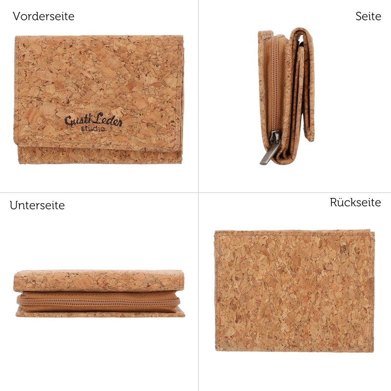 Gusti August Wallet Brown Leather Product Vegan, Natural cork, Retro
