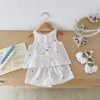 Cantuccistudio Baby Girl Summer White Embroidered Ruffle Sleeveless Top and