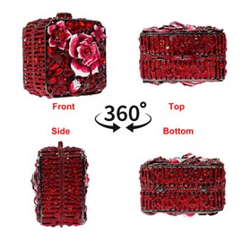 Elegant Rose Flower Clutch Bag Women Crystal Evening Bag Floral Rhinestone Handbag Bling Party Wedding Purse(red)