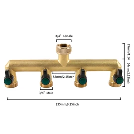4 Way Brass Garden Hose Splitter 3/4"" Hose Splitter with Solid Brass Handle Brass Valve Water Garden Hose Adapter 4 Way Valve 3/4"" GHT Thread, Gold