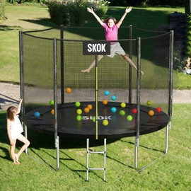 SKOK Trampolines 8FT Kids Trampoline with Enclosure Net, Trampoline Outdoor for Kids and Adults, Capacity 400lbs,ASTM Approved,Black