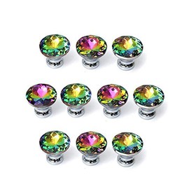 ANJUU 10 Pcs 30mm Silver Plated Base Diamond Shape Crystal Glass Cabinet Knob Drawer Knob Pull Handle Used for Kitchen, Dresser, Door, Cupboard (Multicolor)