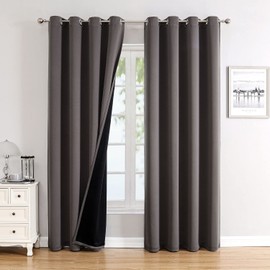 ChrisDowa 100% Blackout Curtains for Bedroom with Black Liner, 2 Thick Layers Total Blackout Thermal Insulated Grommet Window Curtains 2 Panels Set (Grey, 52 x 72 Inch)