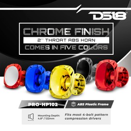 DS18 PRO-HP102/CRDWH 2" Exit Horn Waveguide Plastic Horn - 4.81" Depth Shorter Style - Fits most bolt on Compression Drivers - UV Resistant Chrome Finish - Red/White Chrome Color (Single)