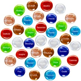 Fabbay 35 Pcs Inspiring Glass Stones, Encouragement Engraved Stones Motivational Gift Translucent and Opaque Glass Rocks with Comfort Words for Christmas Anniversaries Religious Church Decorations