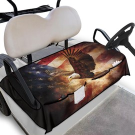 Tomeusey Golf Cart Seat Cover Blanket with 4 Pockets, Portable Sport Golf Cart Seat Protector, American Flag Eagle Club Car Seat Towel Blanket with Holes, Easy to Install Clean