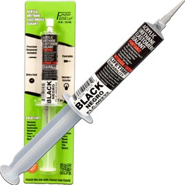 Finish Line Caulk – Acrylic Urethane Elastomeric Sealant – Pre-Filled Precision Caulk Gun – Black – 1 oz Tube – Flexible & Durable Sealant for Trim, Baseboards, and Small Cracks *Dries Gloss Black