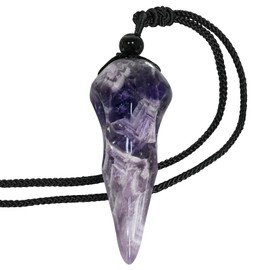 Nupuyai Carved Raven Skull Pendant Crystal Stone Crow Skull Chain with Adjustable Nylon Rope Viking Gothic Biker Jewellery for Men and Women, Nylon Obsidian amethyst Nylon Obsidian, Amethyst Obsidian