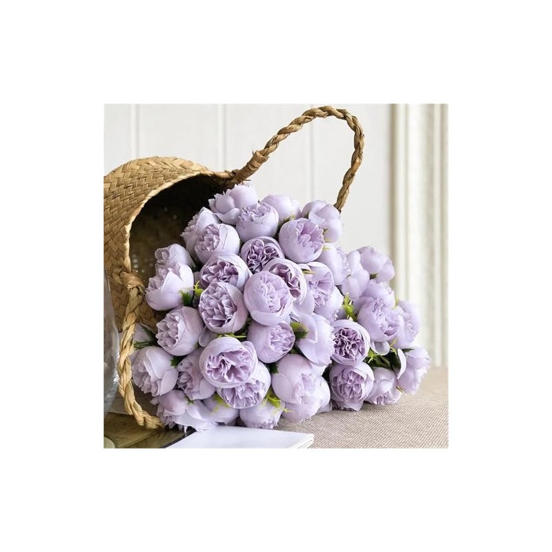 Flores de seda de peonía, 27 cabezas, florero de mesa,
