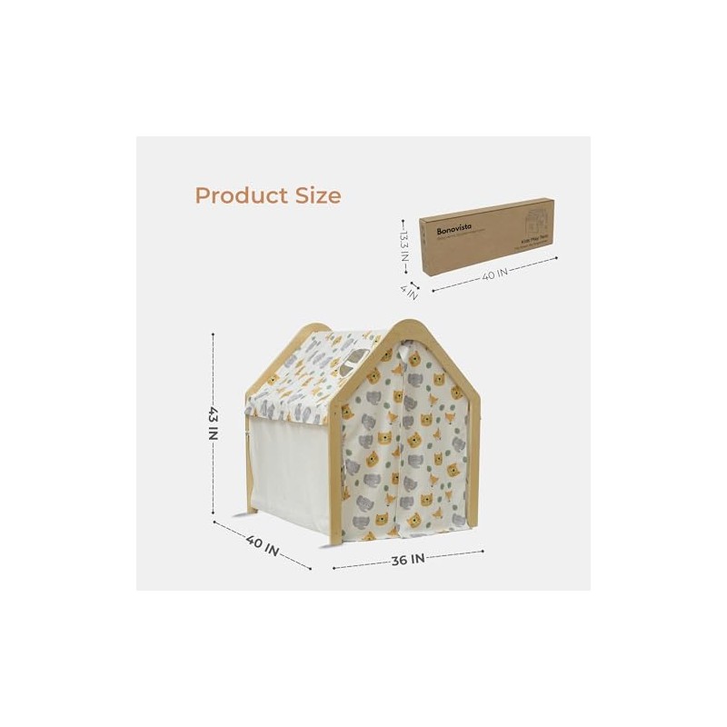 Wooden Kids Play Tent, Indoor Canvas Playhouse for Toddlers