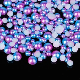 Dowarm 1100 Pieces Flatback Half Pearls, 3mm 4mm 5mm 6mm 8mm Flat Backed Round Half Pearls Beads for Nail Craft Jewelry Scrapbook DIY Decoration(Rainbow Purple)