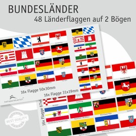 beihaasnatuerlich Coat of Arms Sticker Set of 48 Stickers Country Flags 2 Sheets UV Resistant Waterproof Size 5 x 3 cm for Model Making, Suitcase, Decoration