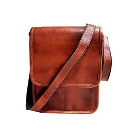 ALASKA EXPORTS Mens Messenger Bag Leather Sling Satchel For Travel Work & Office | Crossbody Bags | Shoulder Satchels | Handbag (Brown) (9" X 11" X 3" Inches)