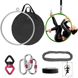 DASKING Aerial Hoop 85cm/90cm Aerial Ring Set Fully Strength Tested 660LBS Single Point Circus Aerial Equipment Yoga Hoop with Accessories and Storage Bag (85CM/25MM)