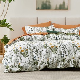Bedsure Duvet Cover Twin Size - 100% Cotton Reversible Floral Duvet Cover Set with Zipper, Soft & Breathable Green Bedding Set, 2 Pieces, 1 Duvet Cover 68"x90" and 1 Pillow Sham 20"x26"
