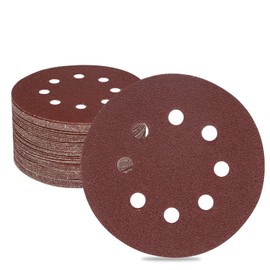 50 PCS 5 Inch 8 Holes Sanding Disc 100 Grit, 5 Inch Orbital Sander Sandpaper Hook and Loop 125mm Round Aluminum Oxide Sanding Pads for Random Orbital Sander (100 Grit)