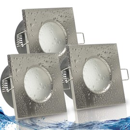 trendlights24 Aqua Base IP65 Bathroom LED Recessed Spotlight, 230 V, Stainless Steel, Square, 3 Levels, Dimmable, Ultra Flat, 50 mm, Set of 3, 5 W, Neutral White for Wet Rooms