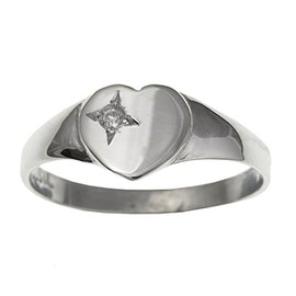 WOMENS White/Clear Cubic Zirconia (CZ) Set Heart Signet Ring for Women Ladies Girls - 925 Sterling Silver - Size M
