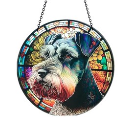 d'ears - Giant Schnauzer - Acrylic Suncatcher with Chain - 6 Inch Diameter - Dog Art - Made in The USA