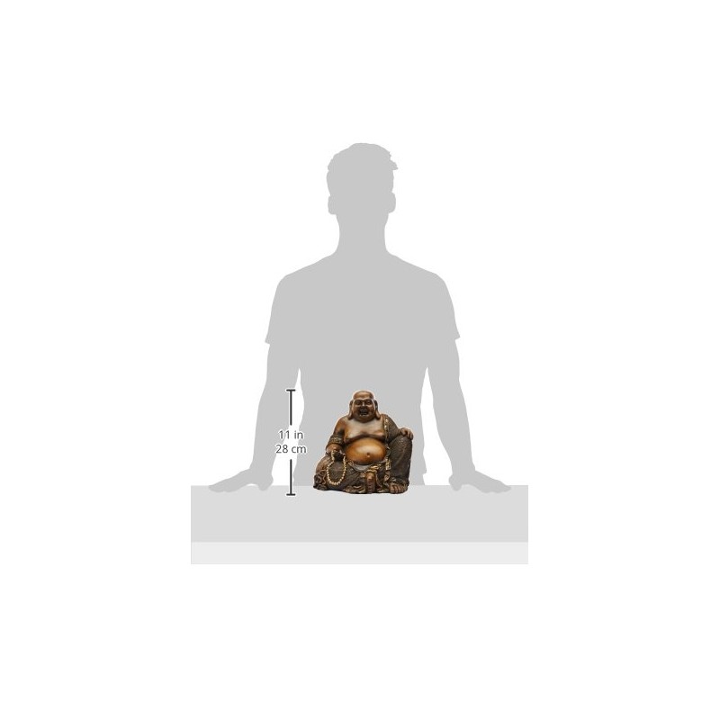 Oriental Furniture 10" Sitting Hotei Happy Buddha Statue, Bronze