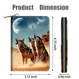 stmedazm Credit Card Holder Wallets for Women, RFID Blocking Small Leather Card Case Wallet with Zipper Accordion Wallets, Wolf Pack