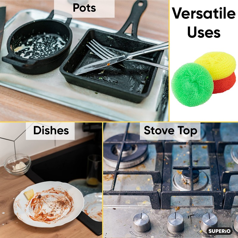 Nylon Scouring Pads-Dish Scrubbers, for Dishes, Pots, and Stoves, Durable