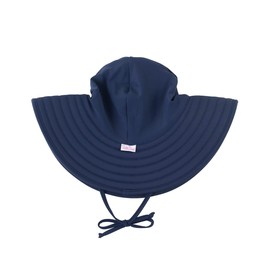 RuffleButts® Gorro de baño de ala ancha con protección solar UPF 50+ para bebés y niñas pequeñas, Azul Marino, 3-5 Años